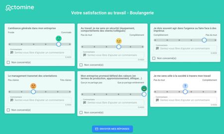 Les solutions digitales (ici, Octomine)  permettent de suivre les facteurs de bien-être de votre organisation.